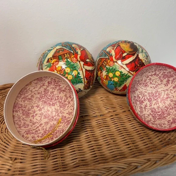 Vintage West German Paper Maché Candy Container Ball Ornaments Lot Of 5